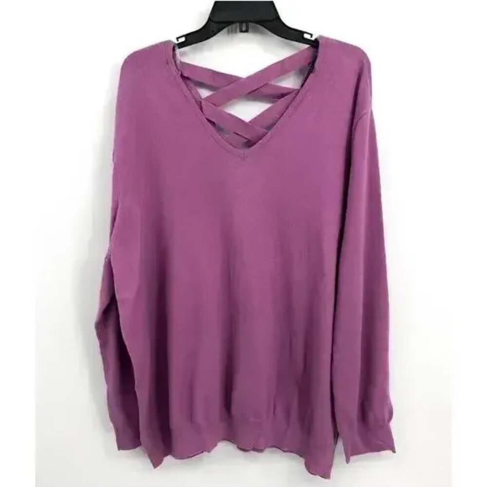 Love Ellie By Stitchfix Dusty Lavender V-Neck Sweater With Criss-Cross Back 3XL